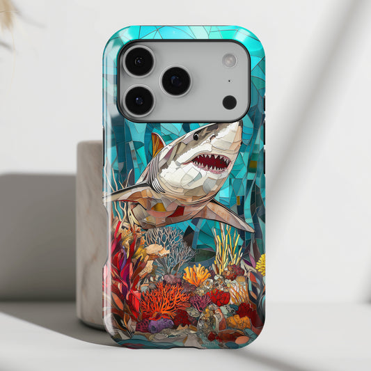 Great White Shark Stained Glass Design iPhone Case