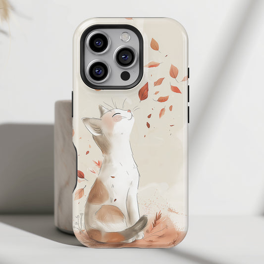 Happy Autumn Cat Hand Drawing Design iPhone Case