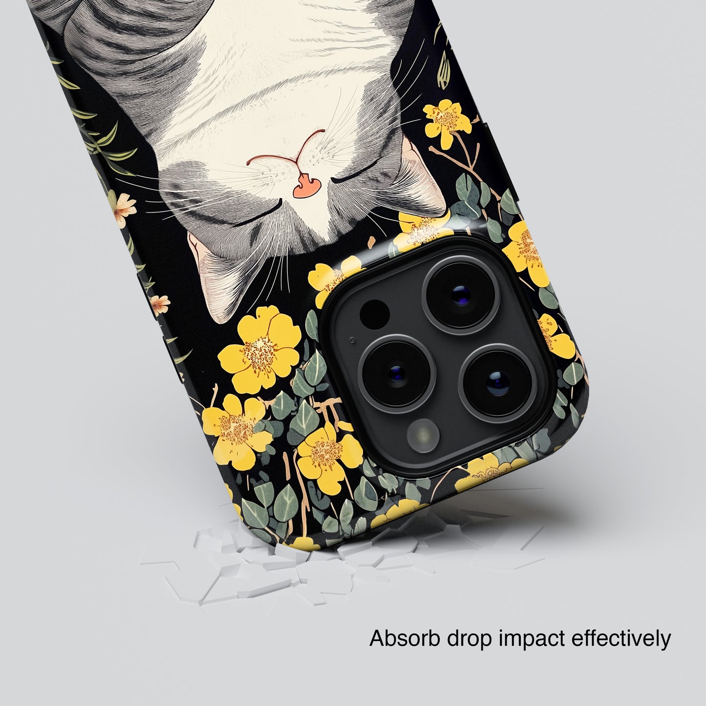 Happy Fat Cat Japanese Woodblock Print Style Design iPhone Case