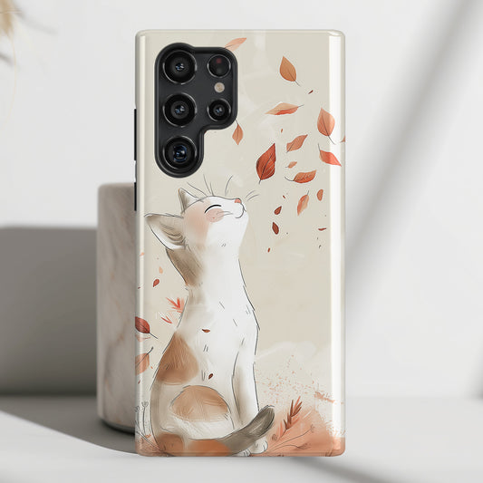 Happy Autumn Cat Hand Drawing Design Case for Galaxy S series Phones