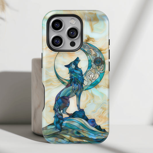 Howling Wolf Stained Glass Design iPhone Case