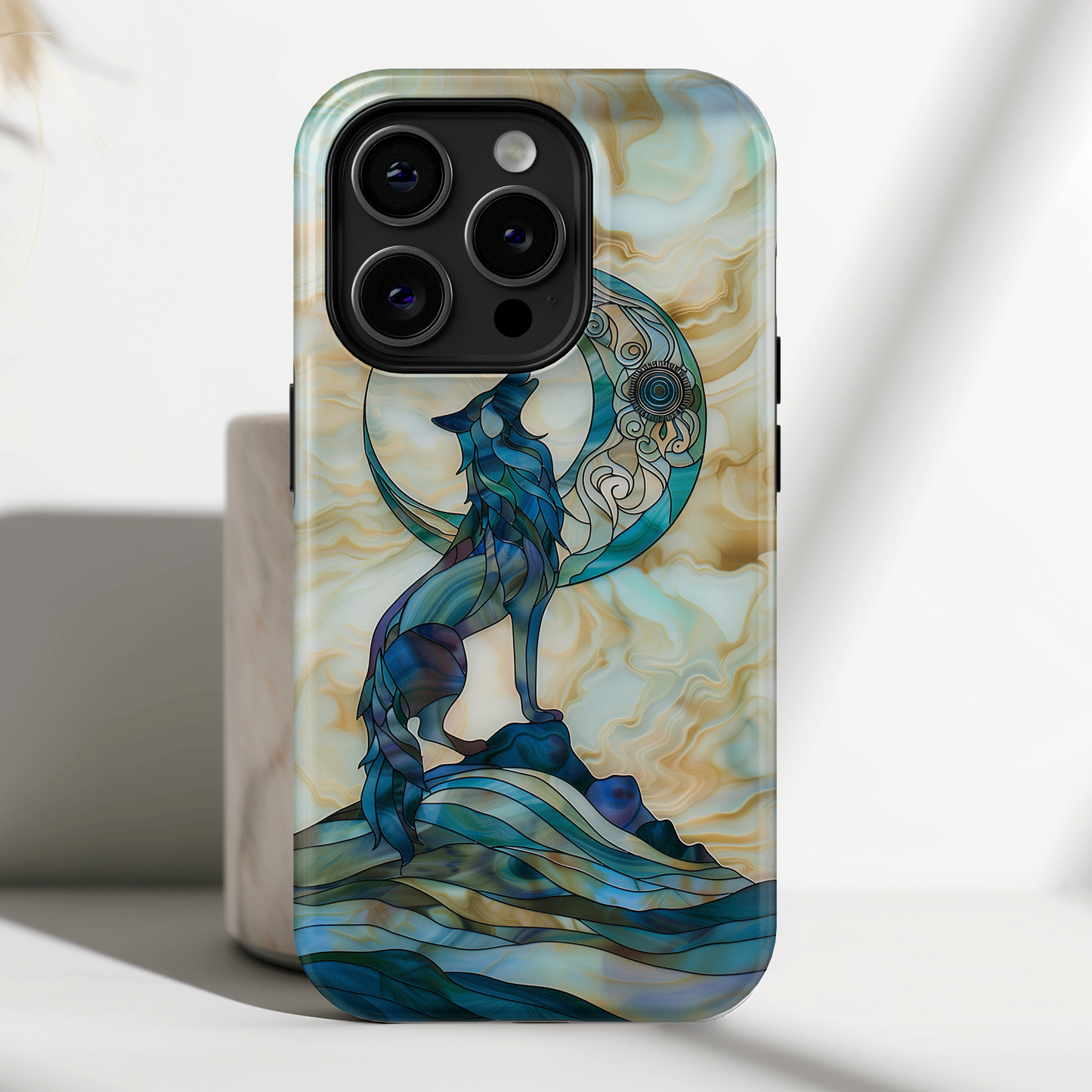 Howling Wolf Stained Glass Design iPhone Case