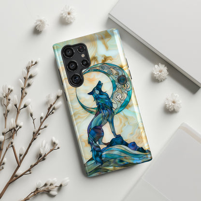 Howling Wolf Stained Glass Design Case for Galaxy S series Phones