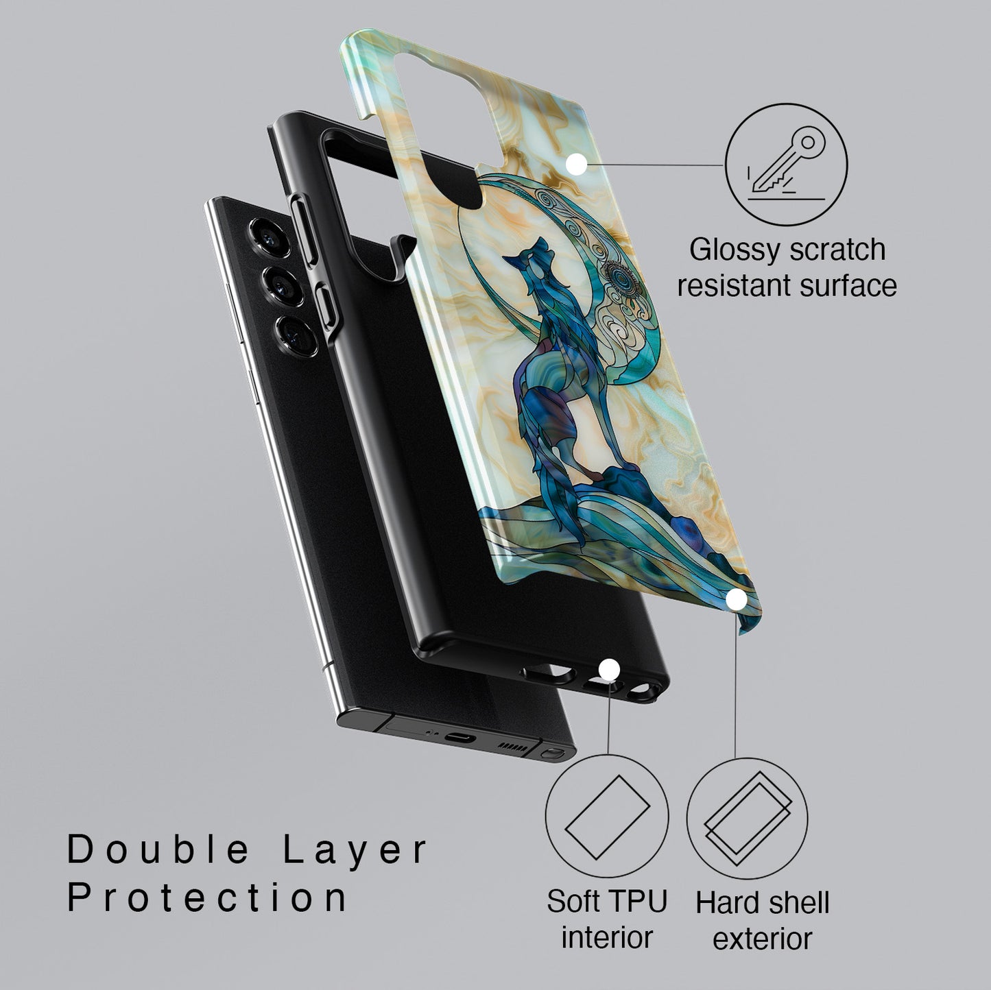 Howling Wolf Stained Glass Design Case for Galaxy S series Phones