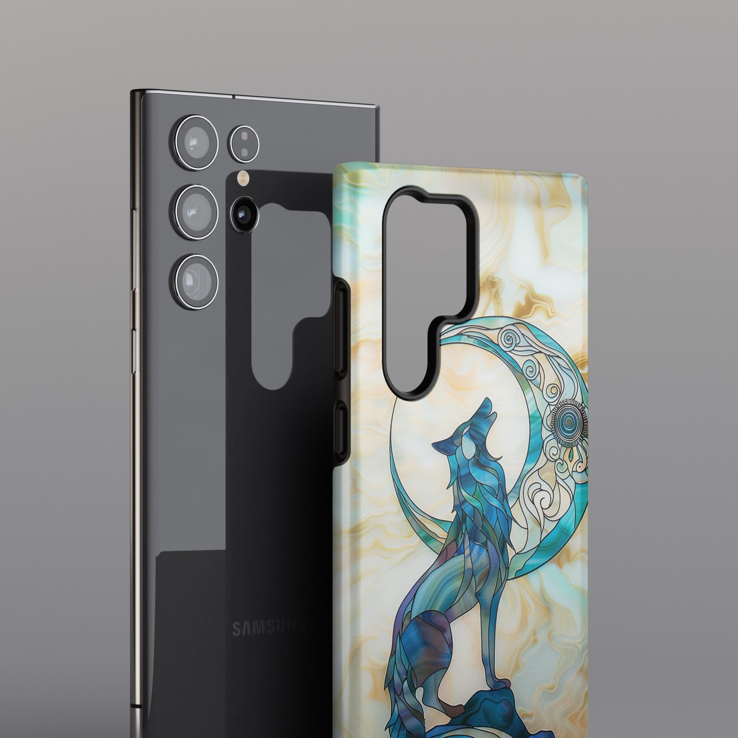 Howling Wolf Stained Glass Design Case for Galaxy S series Phones