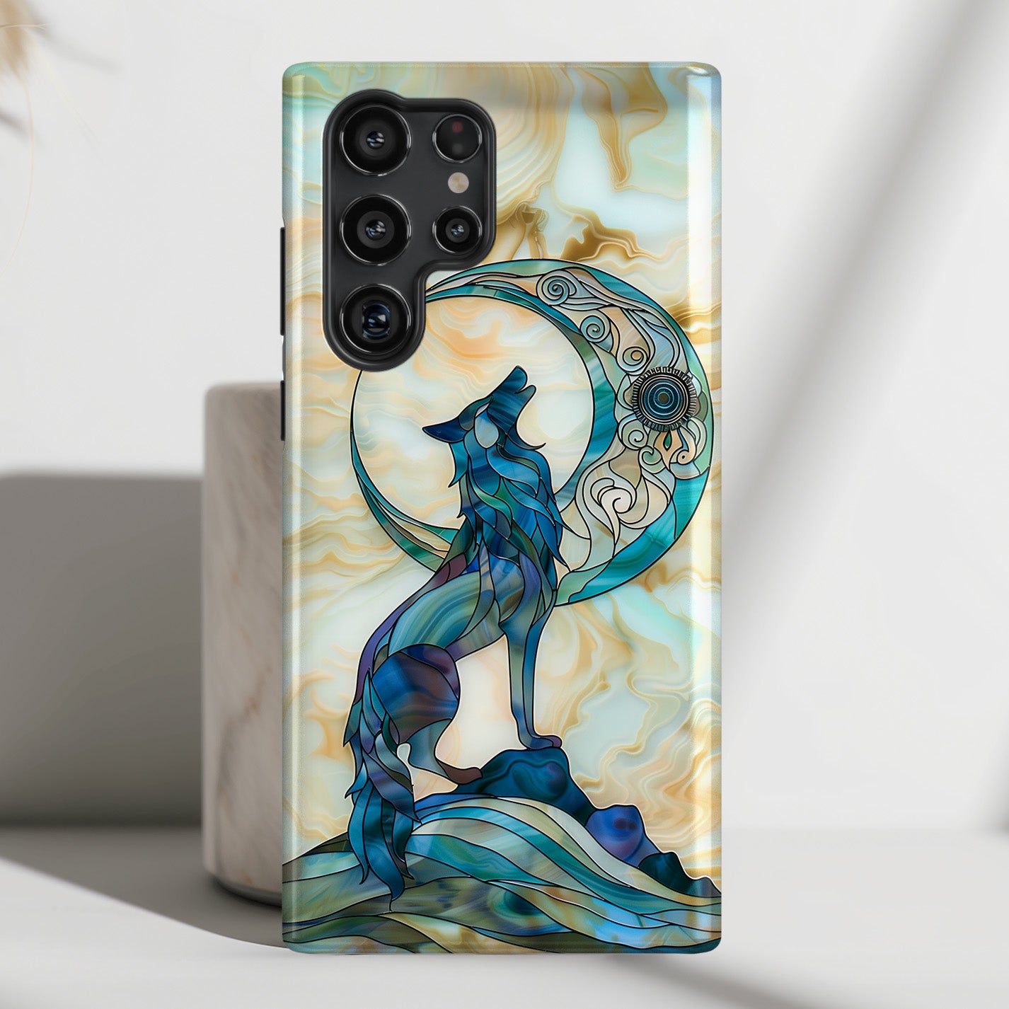 Howling Wolf Stained Glass Design Case for Galaxy S series Phones