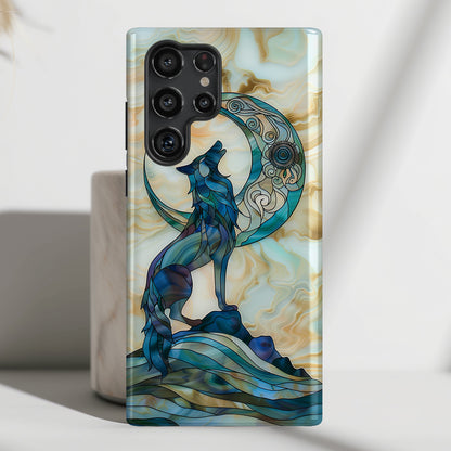 Howling Wolf Stained Glass Design Samsung Phone Case