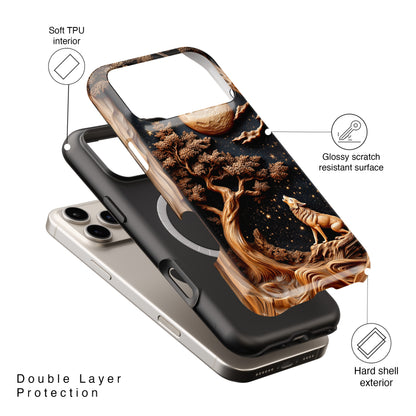 Howling Wolf Wooden Art Design iPhone Case