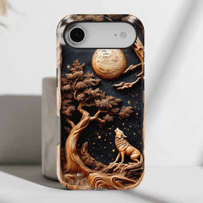 Howling Wolf Wooden Art Design iPhone Case