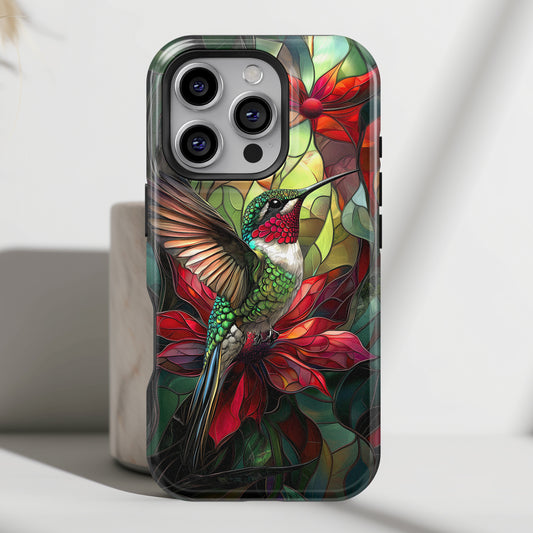 Hummingbird Stained Glass Illustration iPhone Case