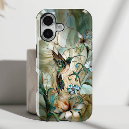 Hummingbird & Flower Stained Glass Design iPhone Case