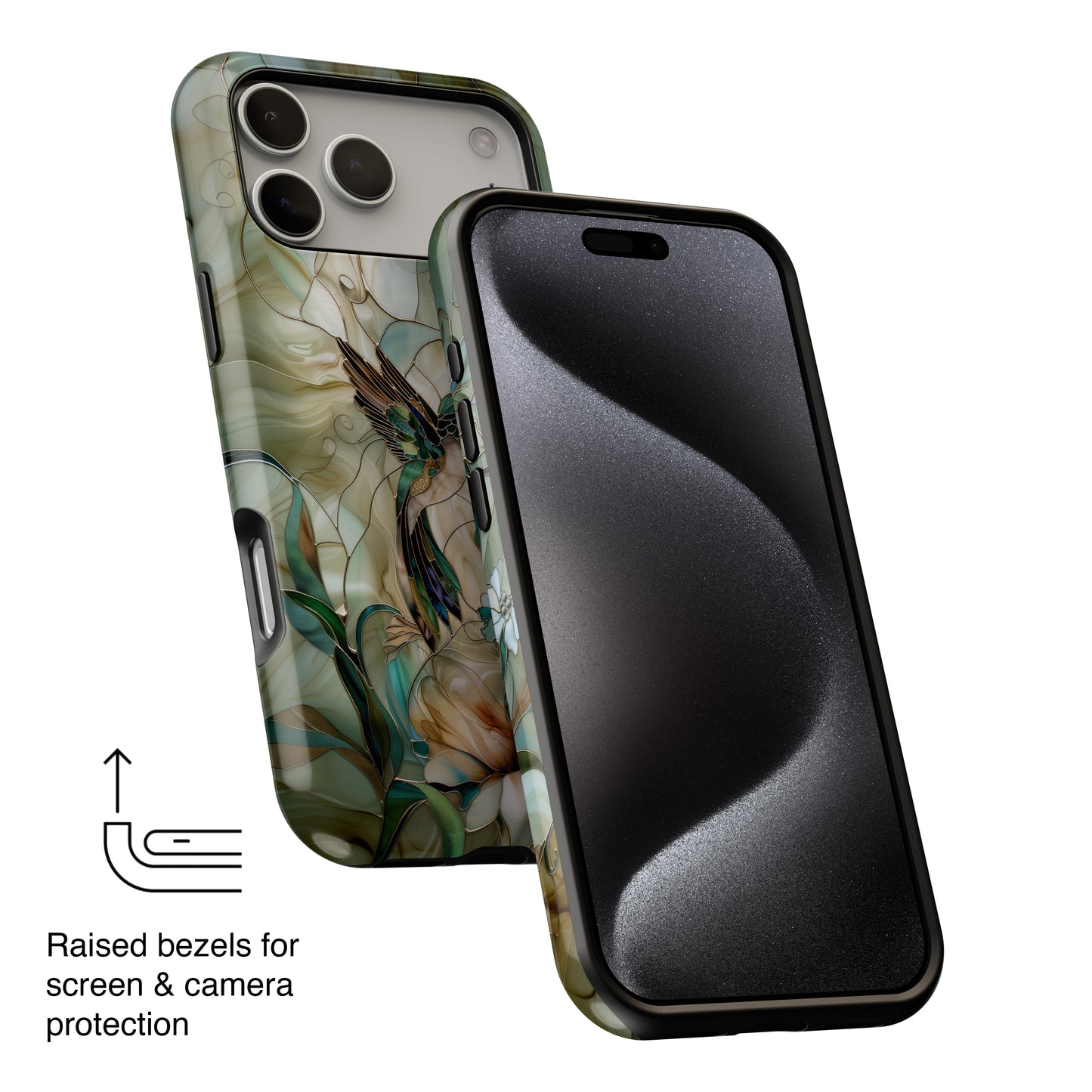 Hummingbird & Flower Stained Glass Design iPhone Case