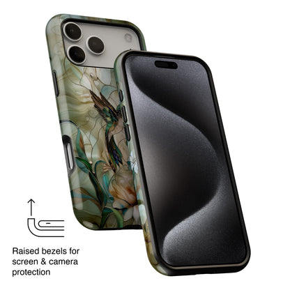 Hummingbird & Flower Stained Glass Design iPhone Case