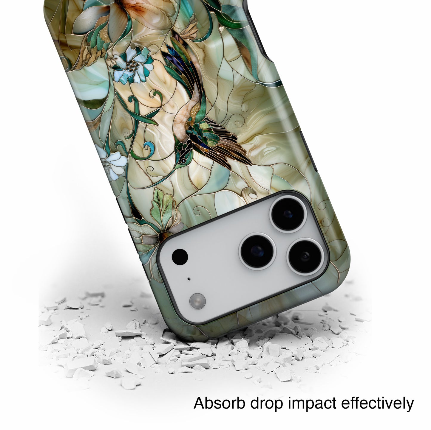 Hummingbird & Flower Stained Glass Design iPhone Case