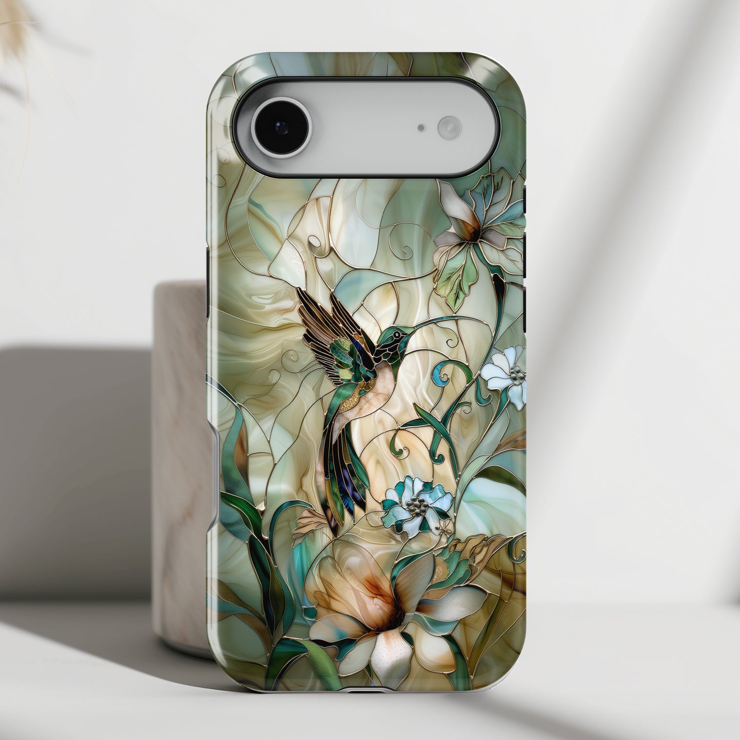 Hummingbird & Flower Stained Glass Design iPhone Case