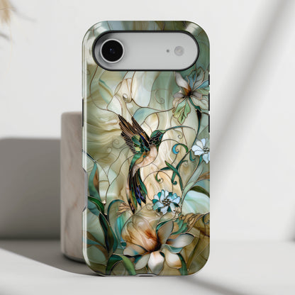 Hummingbird & Flower Stained Glass Design iPhone Case