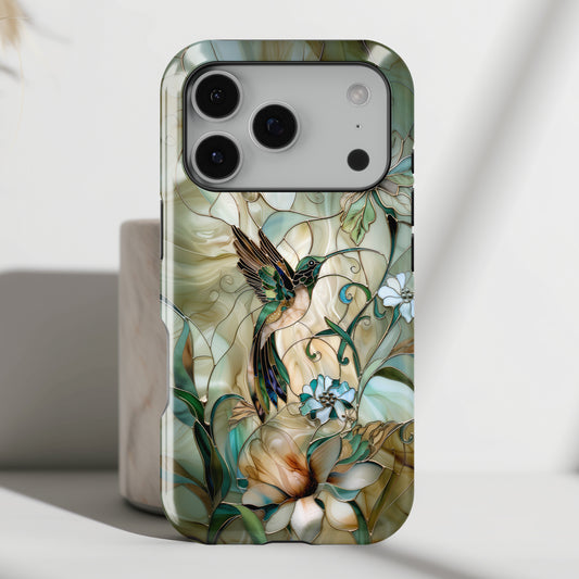Hummingbird & Flower Stained Glass Design iPhone Case