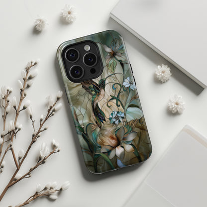 Hummingbird & Flower Stained Glass Design iPhone Case