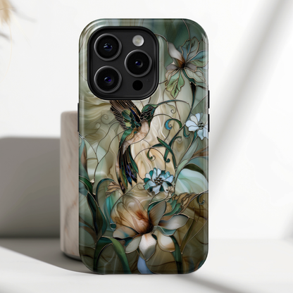 Hummingbird & Flower Stained Glass Design iPhone Case