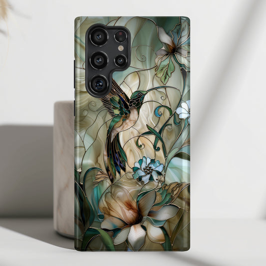 Hummingbird & Flower Stained Glass Design Samsung Phone Case