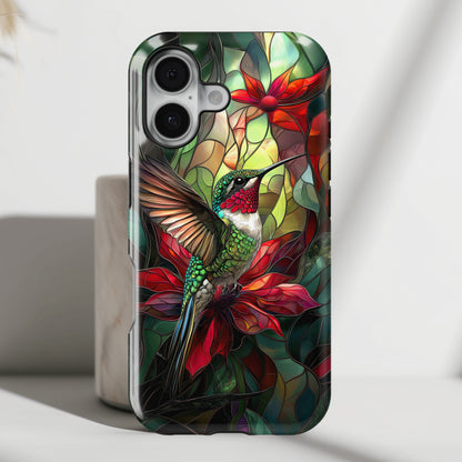 Hummingbird Stained Glass Illustration iPhone Case