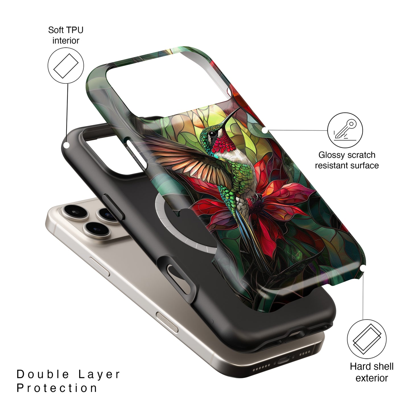 Hummingbird Stained Glass Illustration iPhone Case
