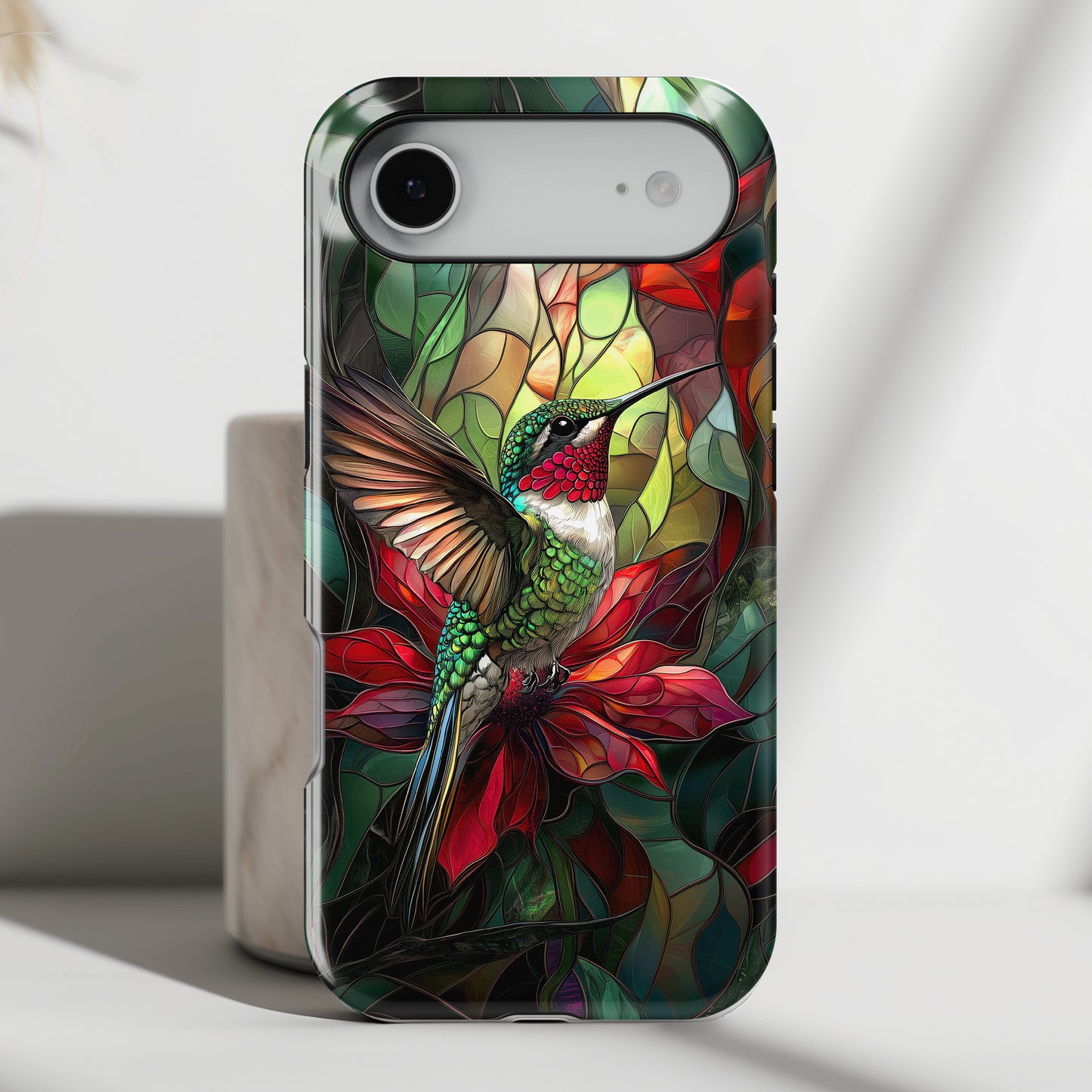 Hummingbird Stained Glass Illustration iPhone Case