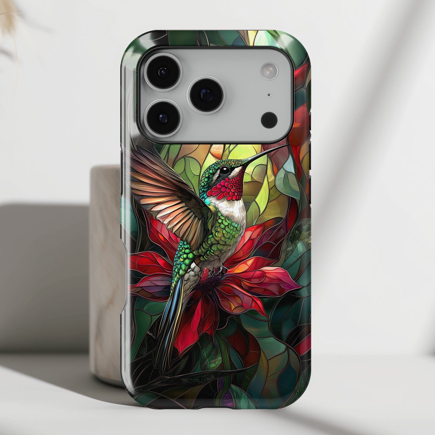Hummingbird Stained Glass Illustration iPhone Case