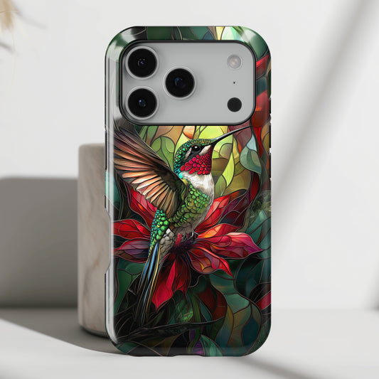 Hummingbird Stained Glass Illustration iPhone Case
