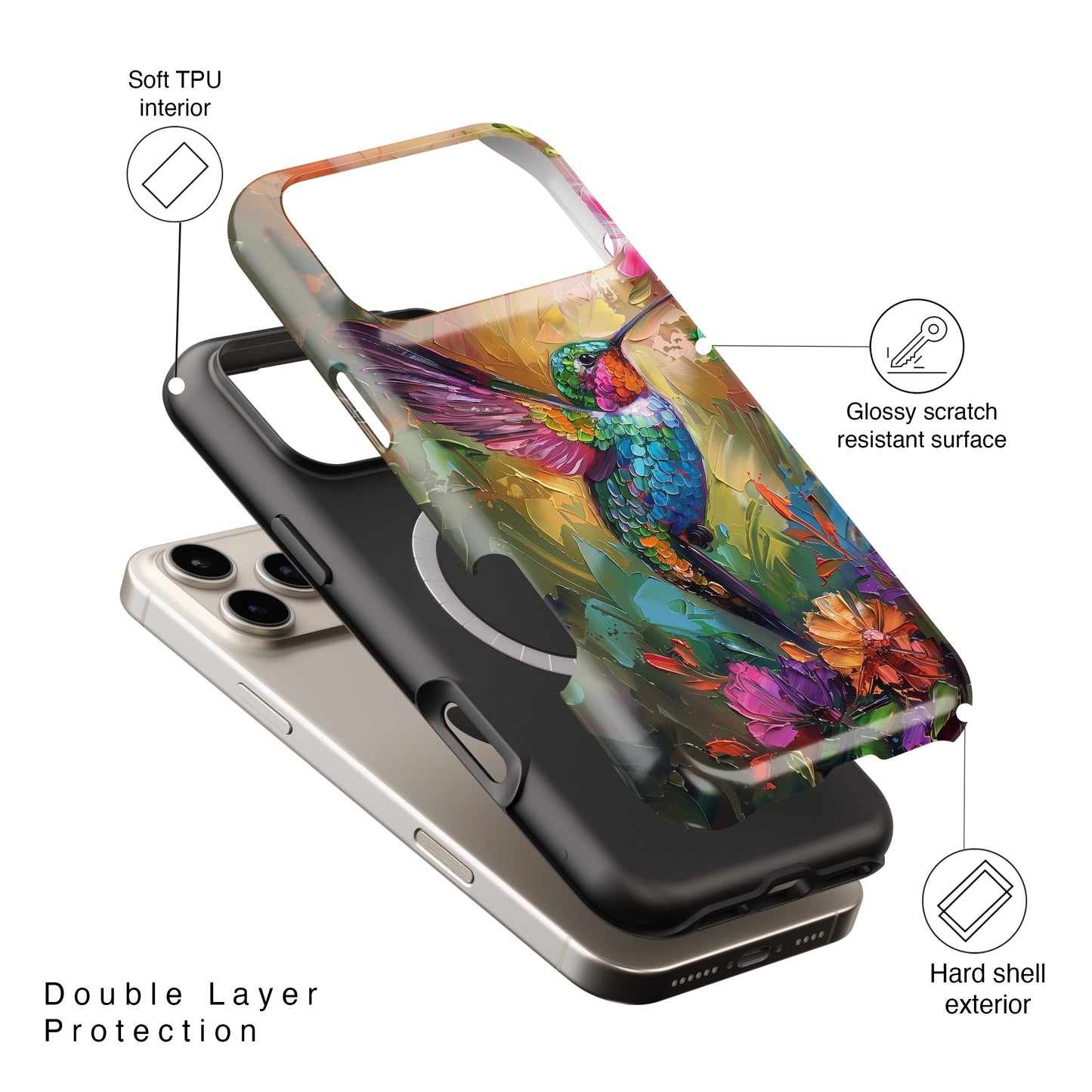 Hummingbird Oil Painting Design iPhone Case