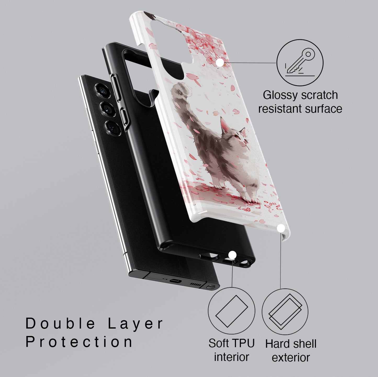 Joyful Cat Cherry Blossom Watercolour Design Case for Galaxy S series Phones