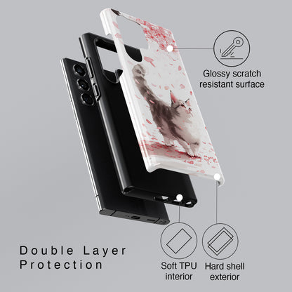 Joyful Cat Cherry Blossom Watercolour Design Case for Galaxy S series Phones