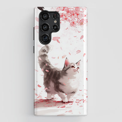 Joyful Cat Cherry Blossom Watercolour Design Case for Galaxy S series Phones