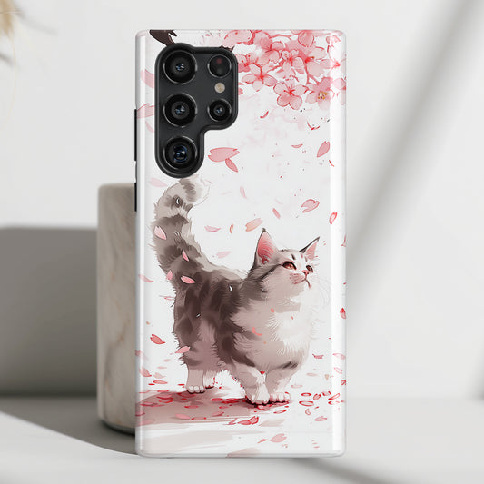Joyful Cat Cherry Blossom Watercolour Design Case for Galaxy S series Phones