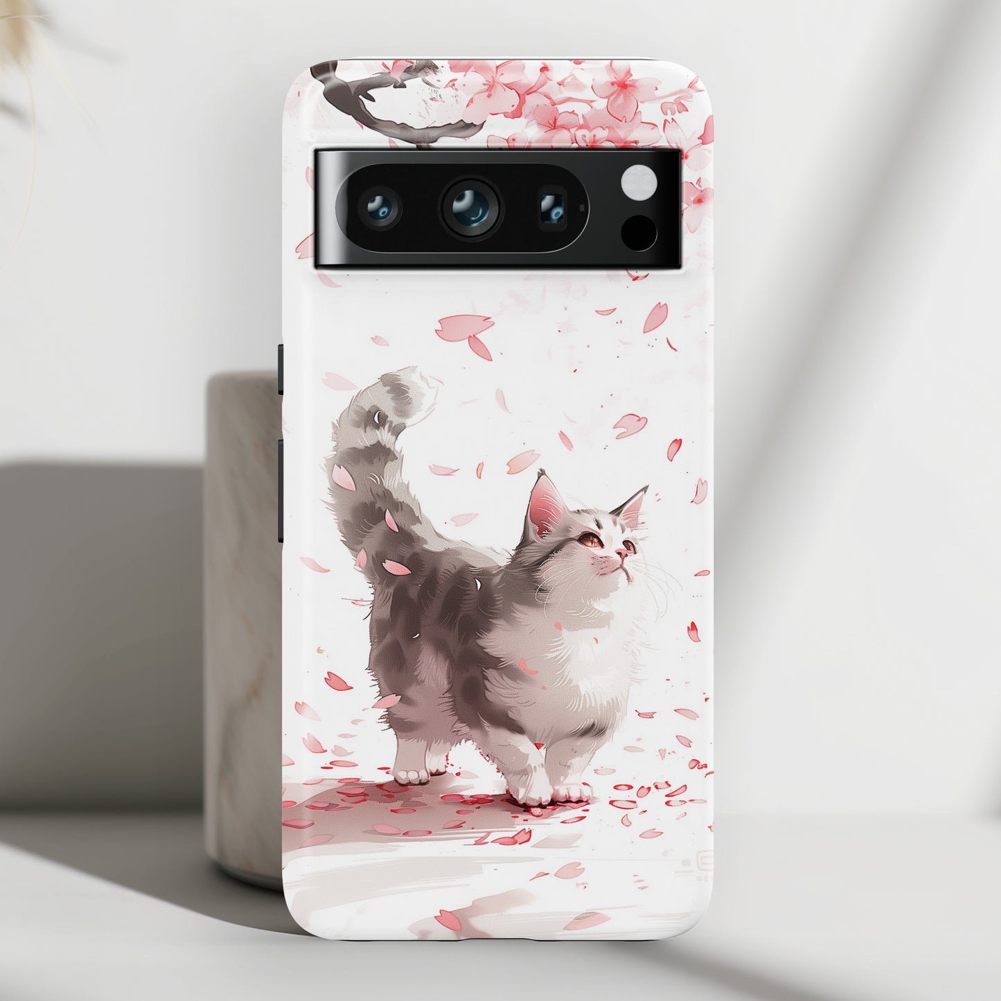Joyful Cat Cherry Blossom Watercolour Design Google Pixel Phone Case