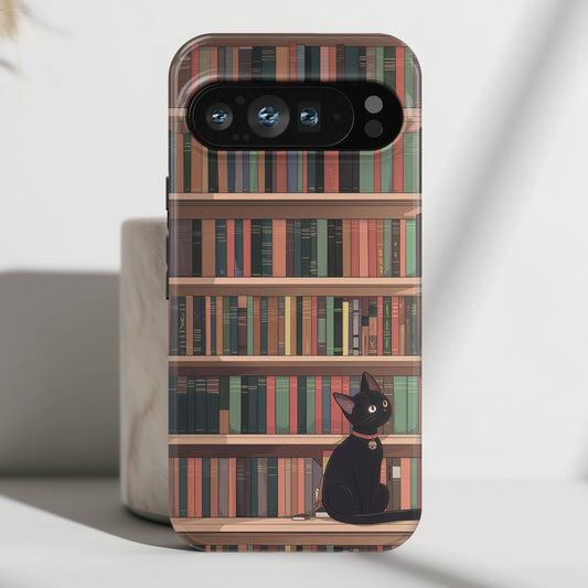 Kawaii Black Cat on Bookshelf Design Google Pixel Phone Case