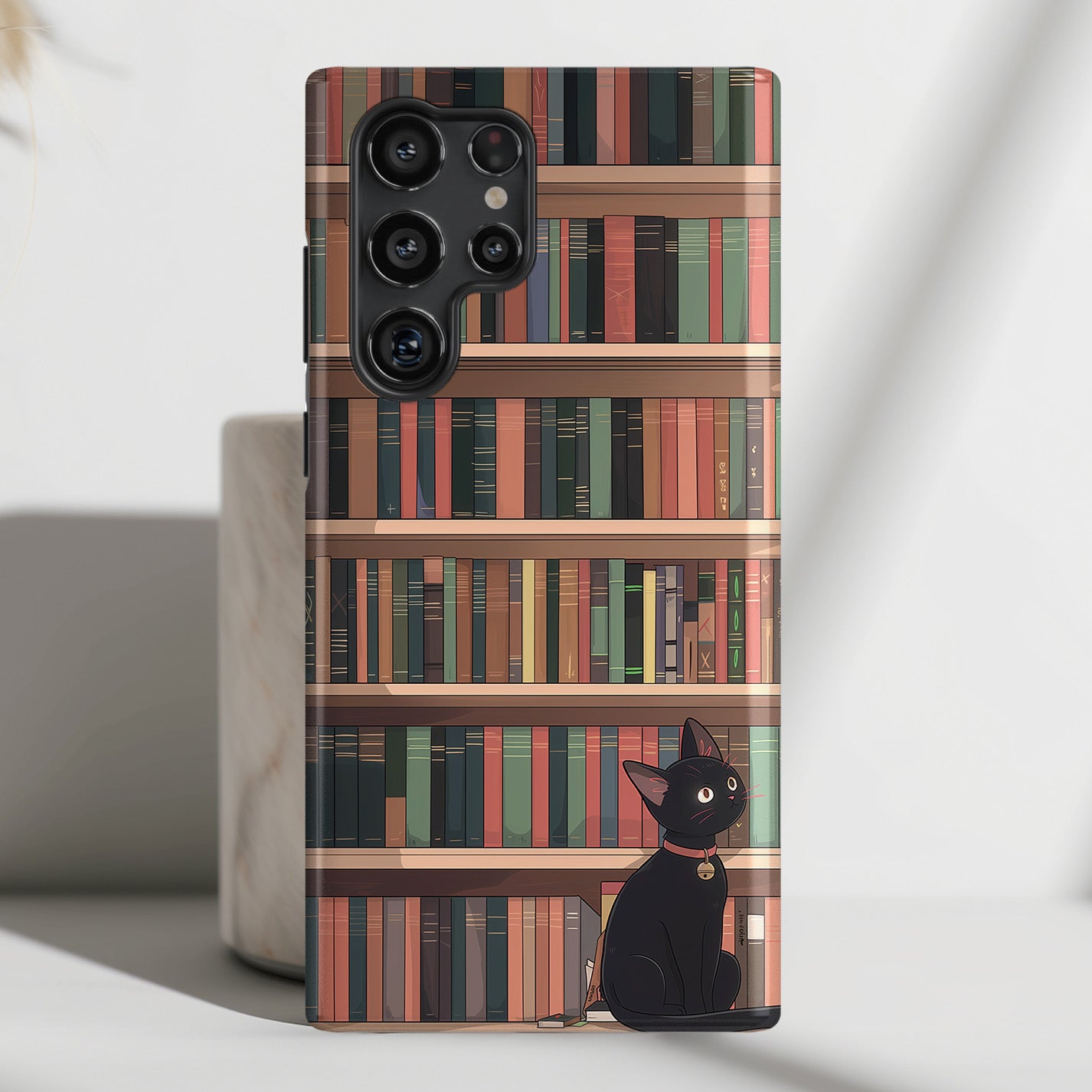 Kawaii Black Cat on Bookshelf Design Case for Galaxy S series Phones