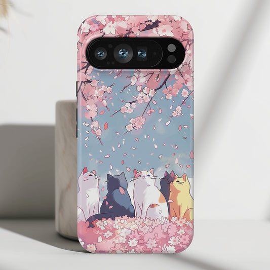 Kawaii Cat Watching Sakura Design Google Pixel Phone Case