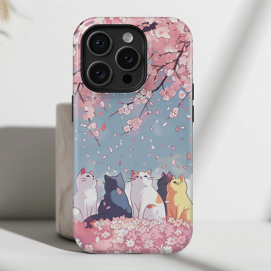 Kawaii Cat Watching Sakurat Design iPhone Case