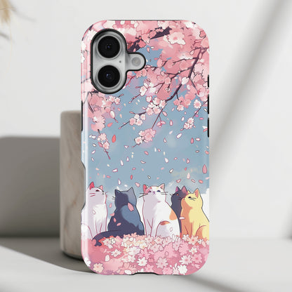 Kawaii Cat Watching Sakura Design iPhone Case