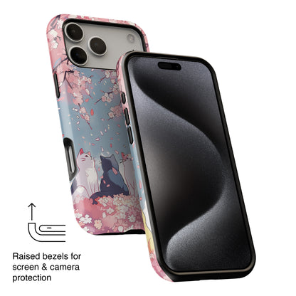 Kawaii Cat Watching Sakura Design iPhone Case