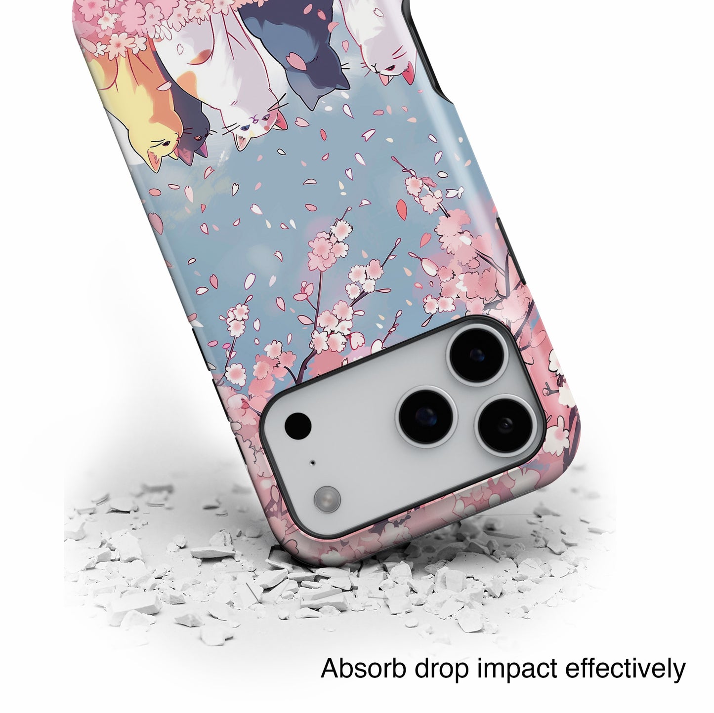 Kawaii Cat Watching Sakura Design iPhone Case