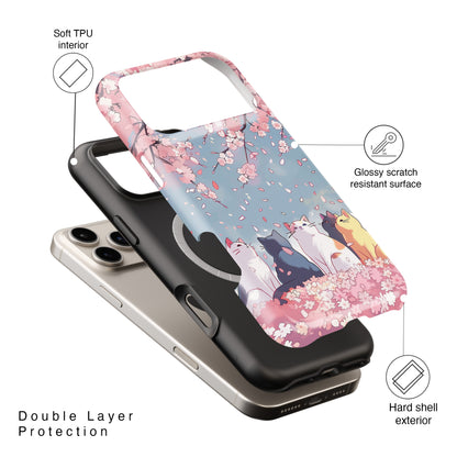 Kawaii Cat Watching Sakura Design iPhone Case
