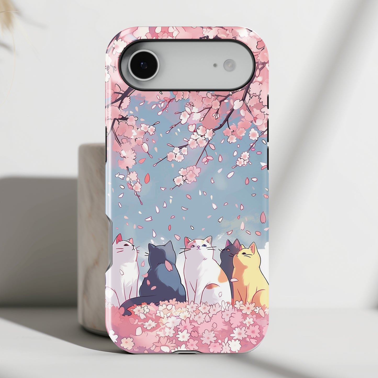 Kawaii Cat Watching Sakura Design iPhone Case