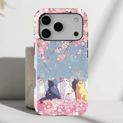 Kawaii Cat Watching Sakura Design iPhone Case