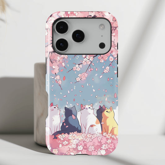 Kawaii Cat Watching Sakura Design iPhone Case