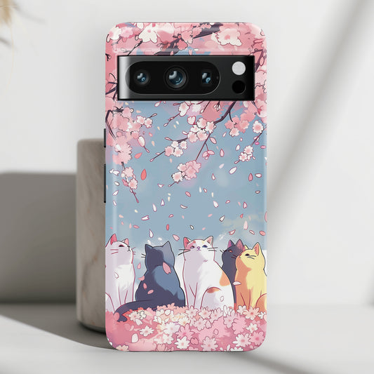 Kawaii Cat Watching Sakura Design Google Pixel Phone Case