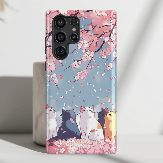 Kawaii Cat Watching Sakura Design Samsung Phone Case