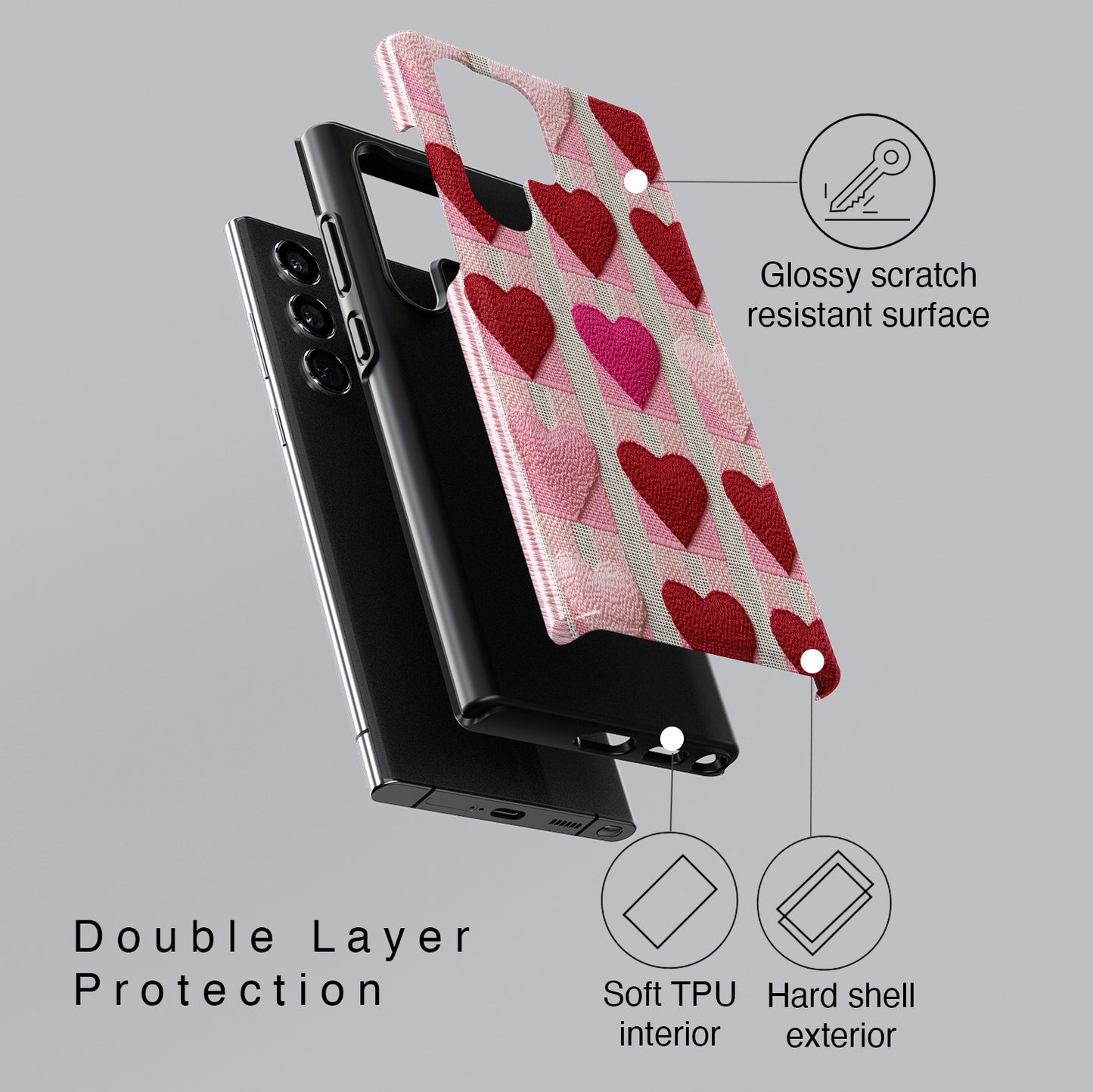 Knitted Heart Pattern Design Case for Galaxy S series Phones