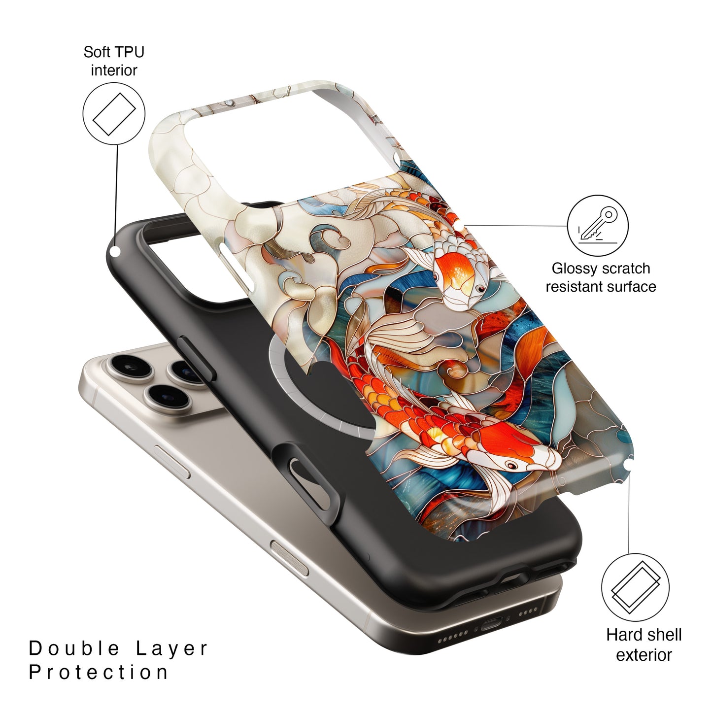 Koi Fish Stained Glass Design 1 iPhone Case
